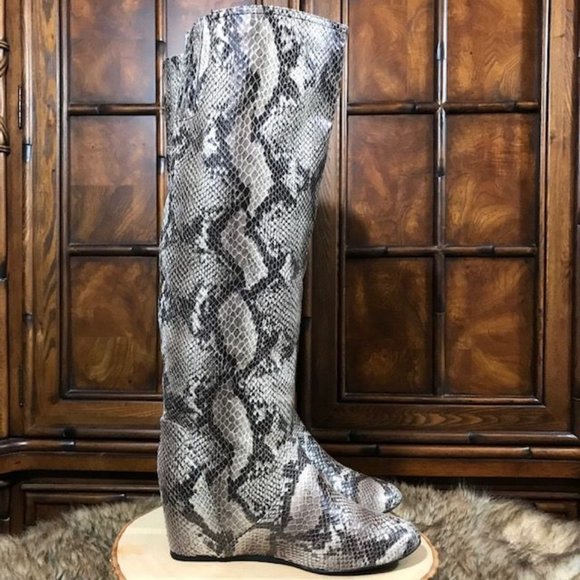 Colin Stuart Textured Faux Leather Snake Hidden Wedge Over the Knee Boot - Picture 4 of 11